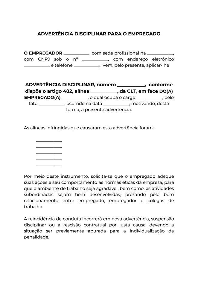 Modelo de carta de advertência fácil simples