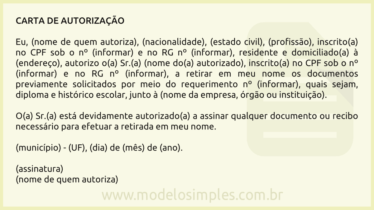 Modelo de carta de autorização