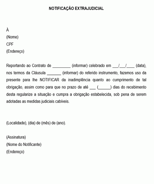 Modelo de carta de notificação extrajudicial